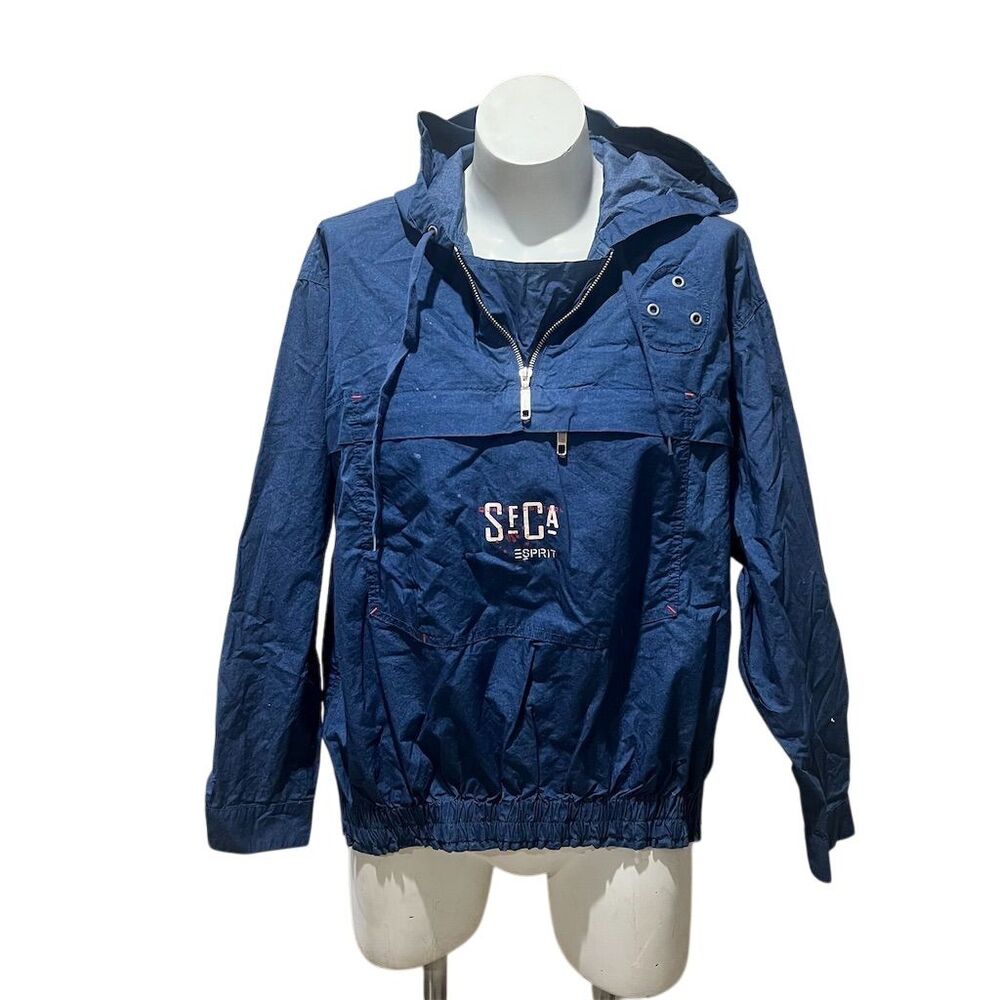 Esprit Vintage Unisex Windbreaker Jacket Blue Hooded Size S